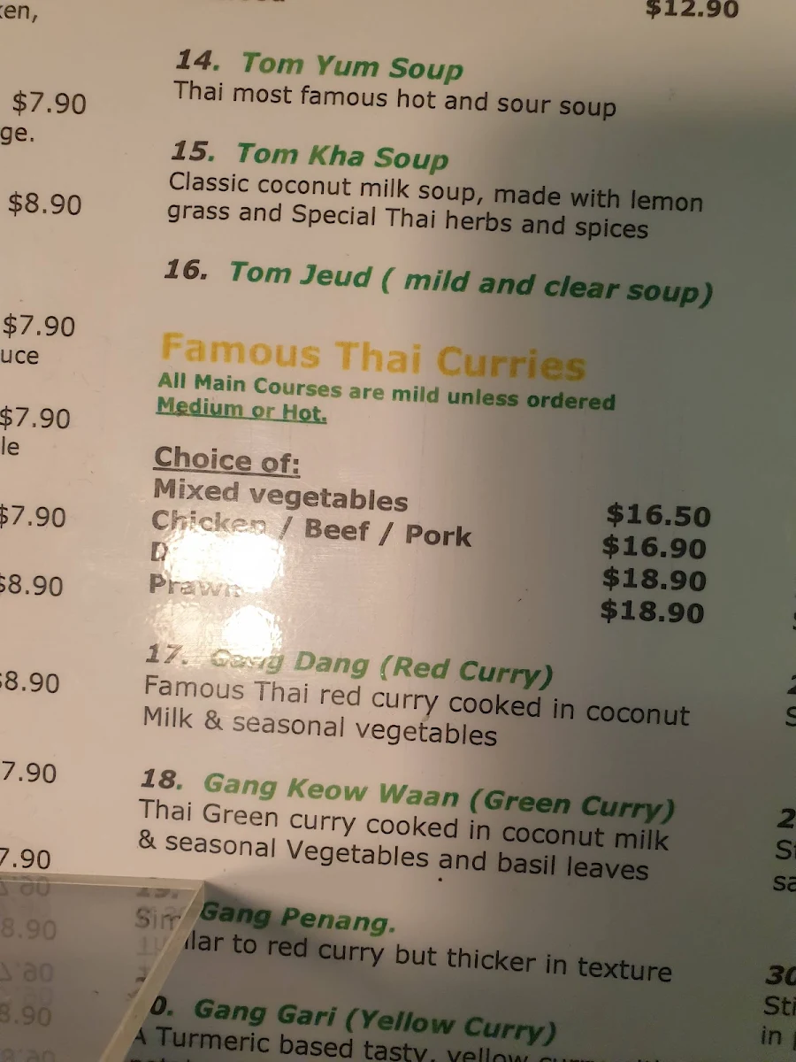 Menu, Tamarind Thai Cusine