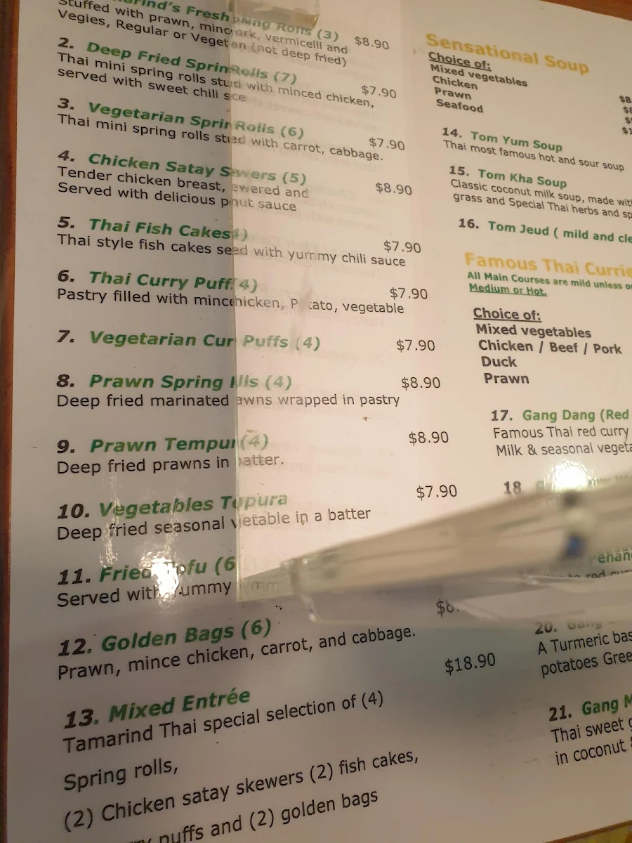 Menu, Tamarind Thai Cusine