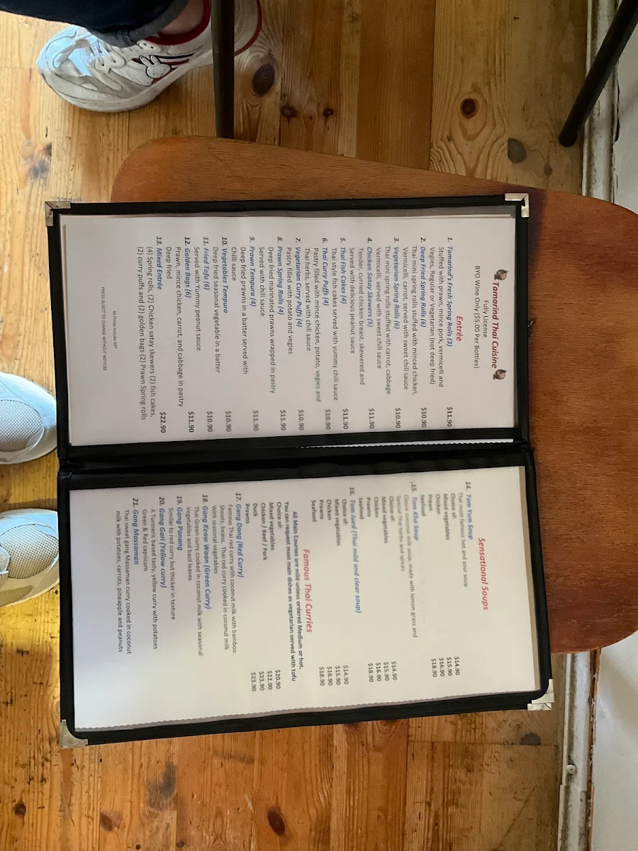 Menu, Tamarind Thai Cusine
