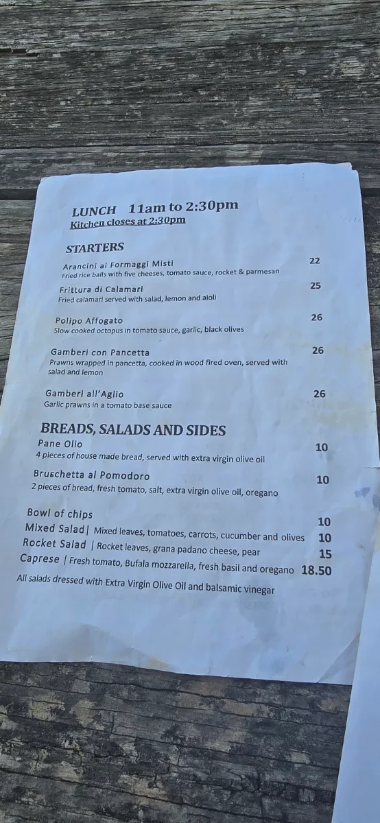 Menu, Lo Stretto Cafe Restaurant