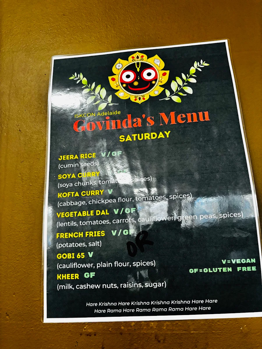 Menu, Govindas Adelaide