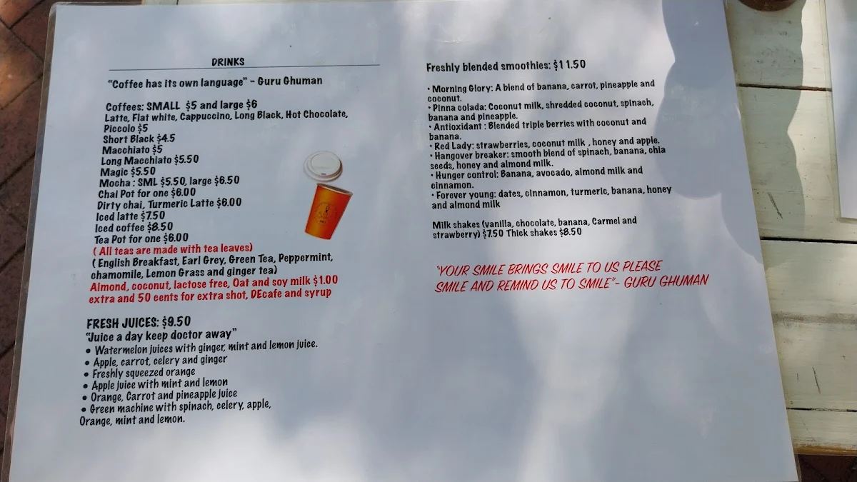 Menu, Guru's Cafeteria