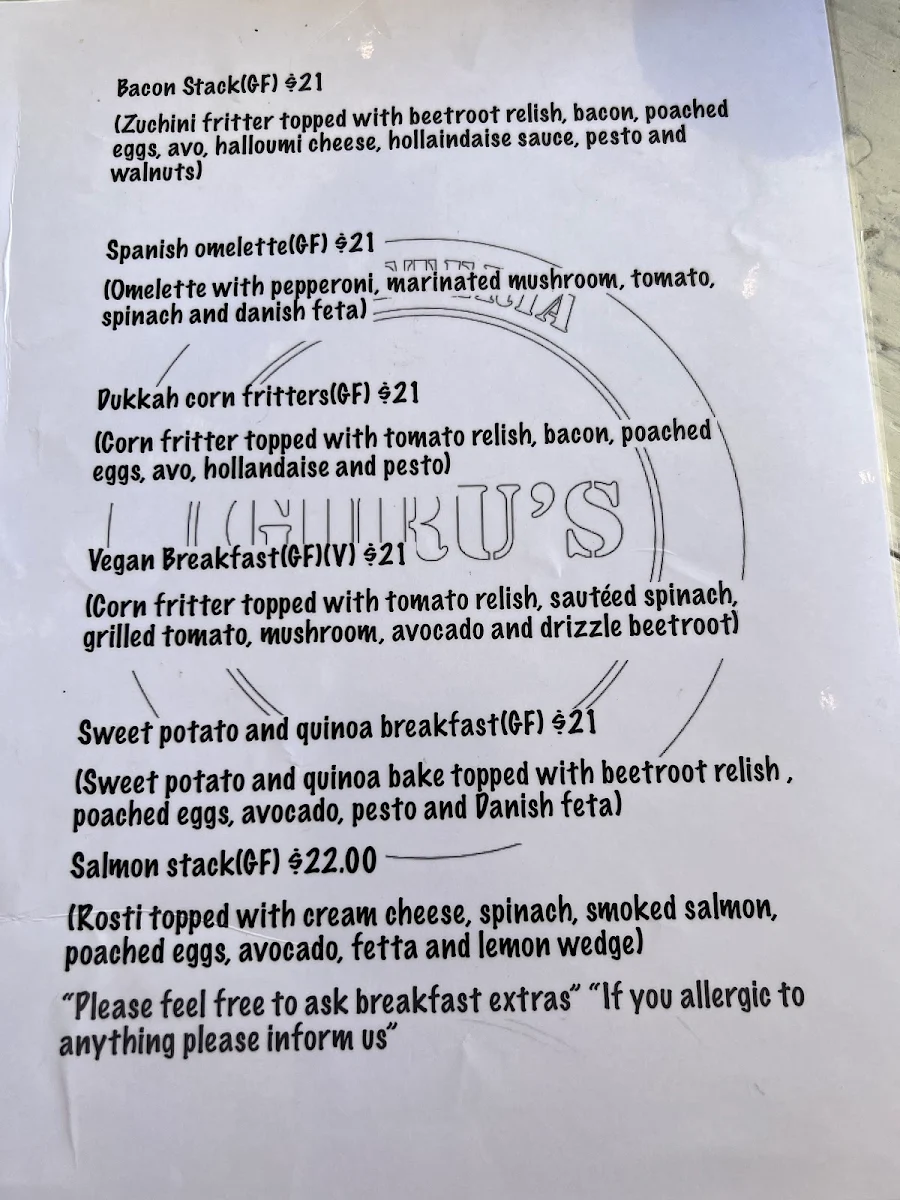 Menu, Guru's Cafeteria