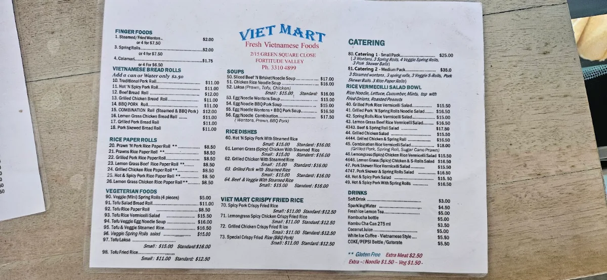 Menu, Viet Mart