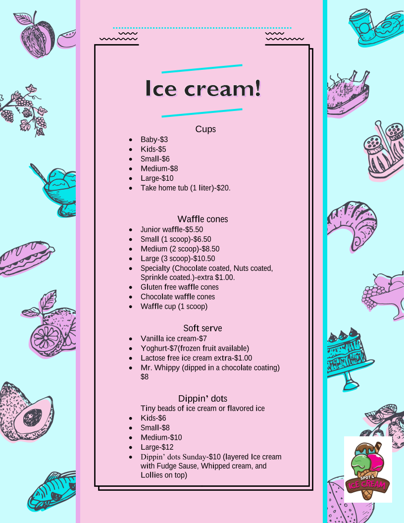 Menu, Spot 4 Icecream