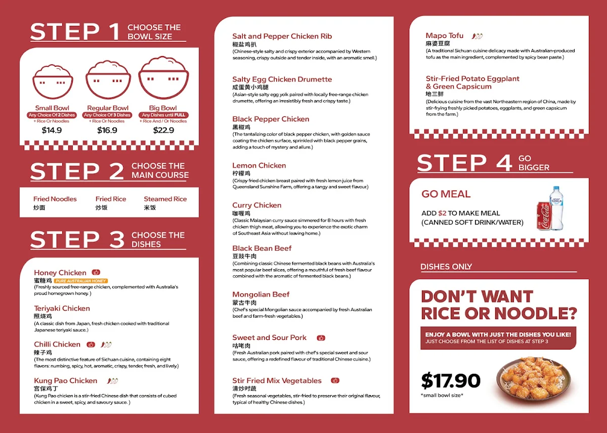 Menu, Big Bowl Kitchen Westfield Southland Shopping Centre