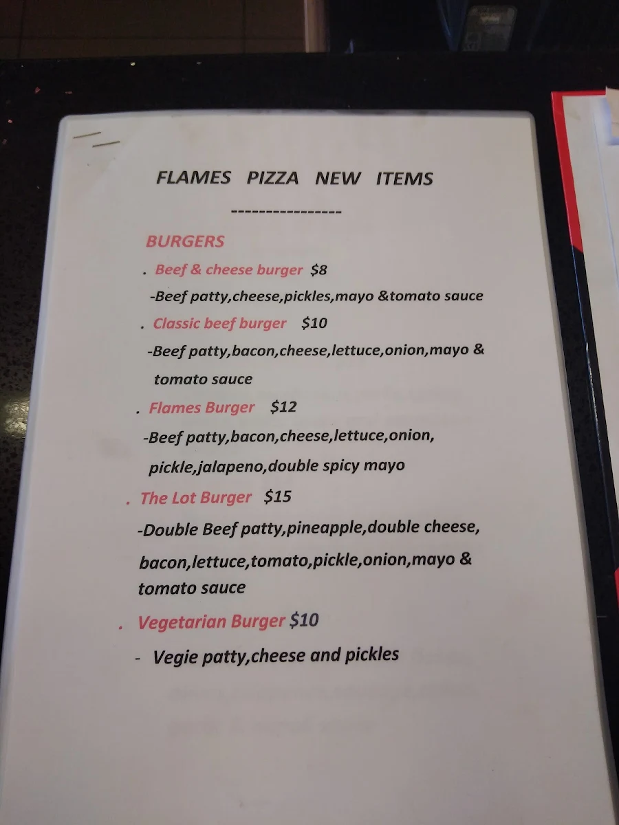 Menu, Flames Pizza - St Kilda