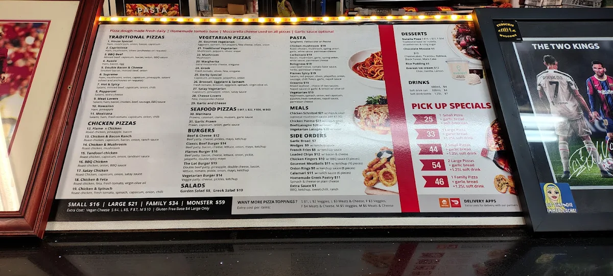 Menu, Flames Pizza - St Kilda