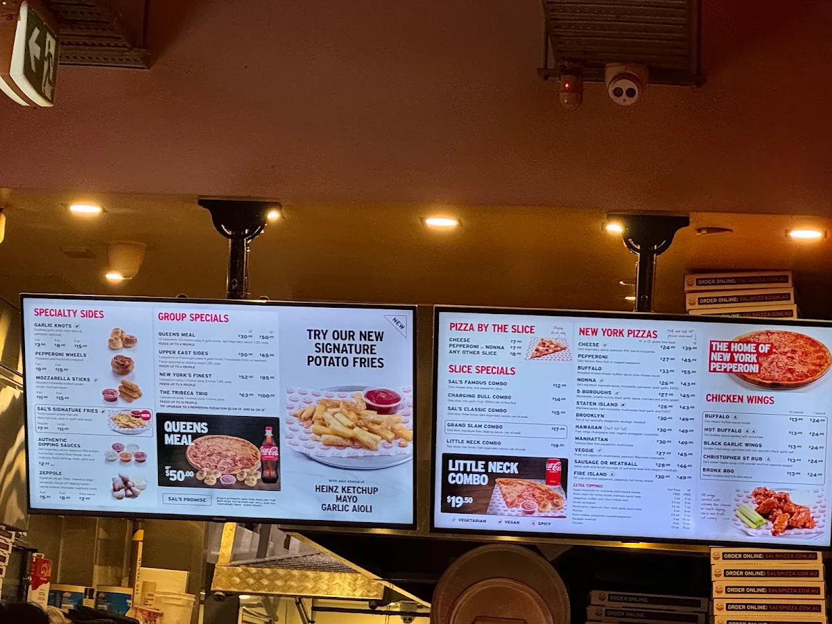 Menu, Sal's Authentic New York Pizza - Flinders Lane