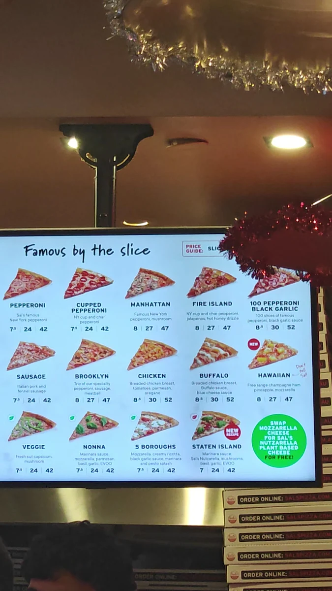 Menu, Sal's Authentic New York Pizza - Flinders Lane