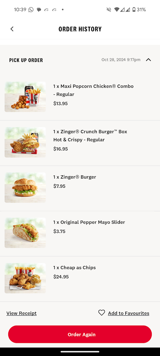 Menu, KFC Niddrie