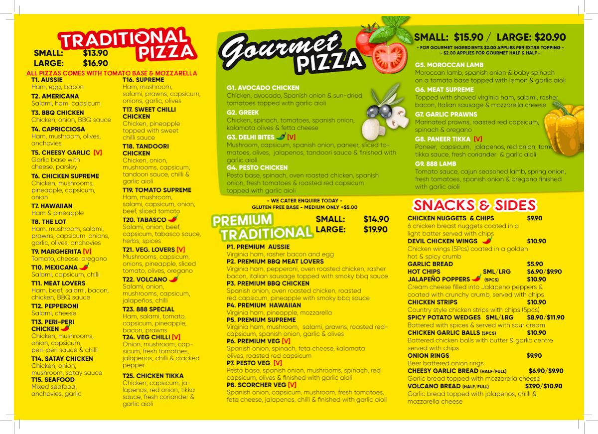 Menu, Pizza 888 Cranbourne North
