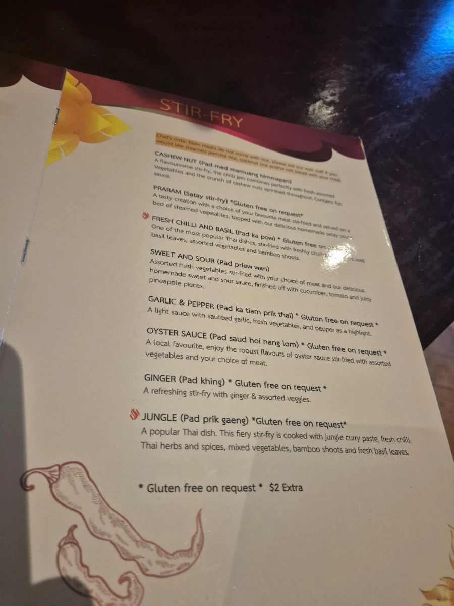 Menu, Lemongrass Thai Port Fairy