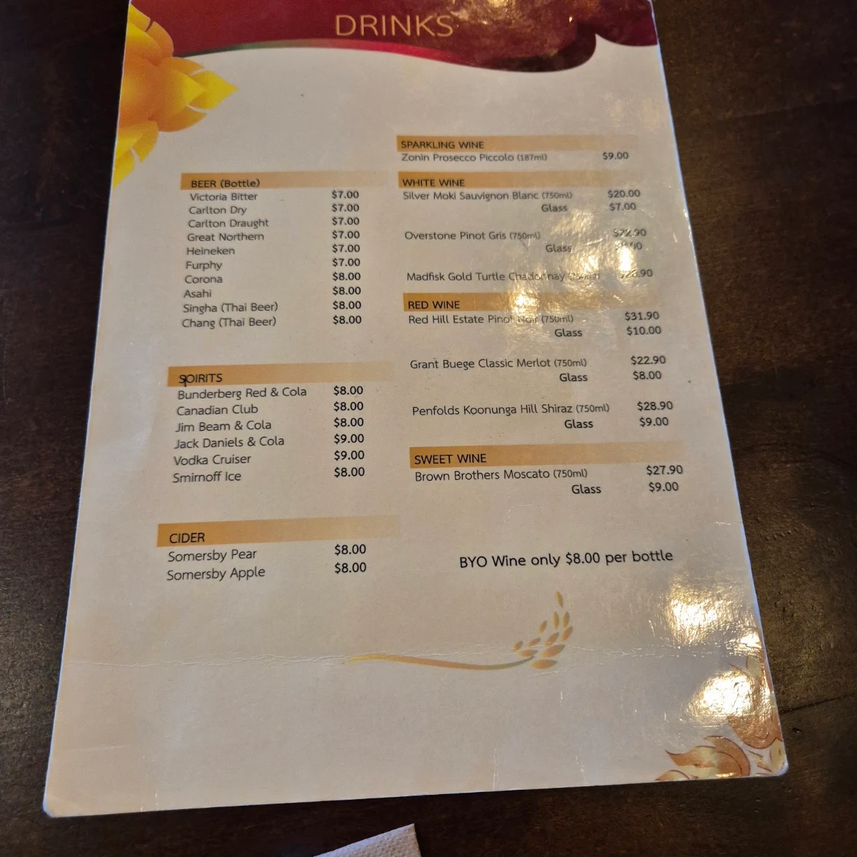 Menu, Lemongrass Thai Port Fairy