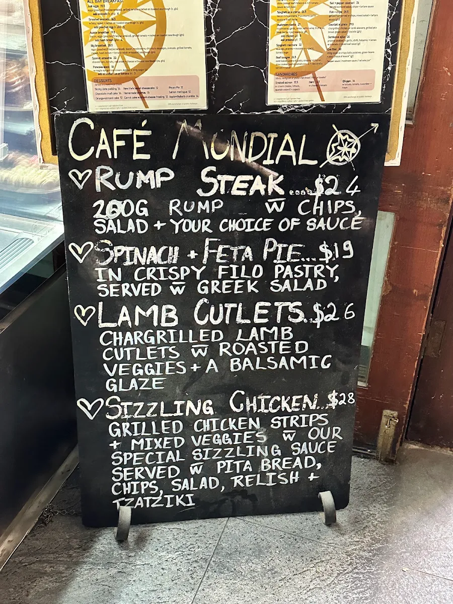 Menu, Cafe Mondial
