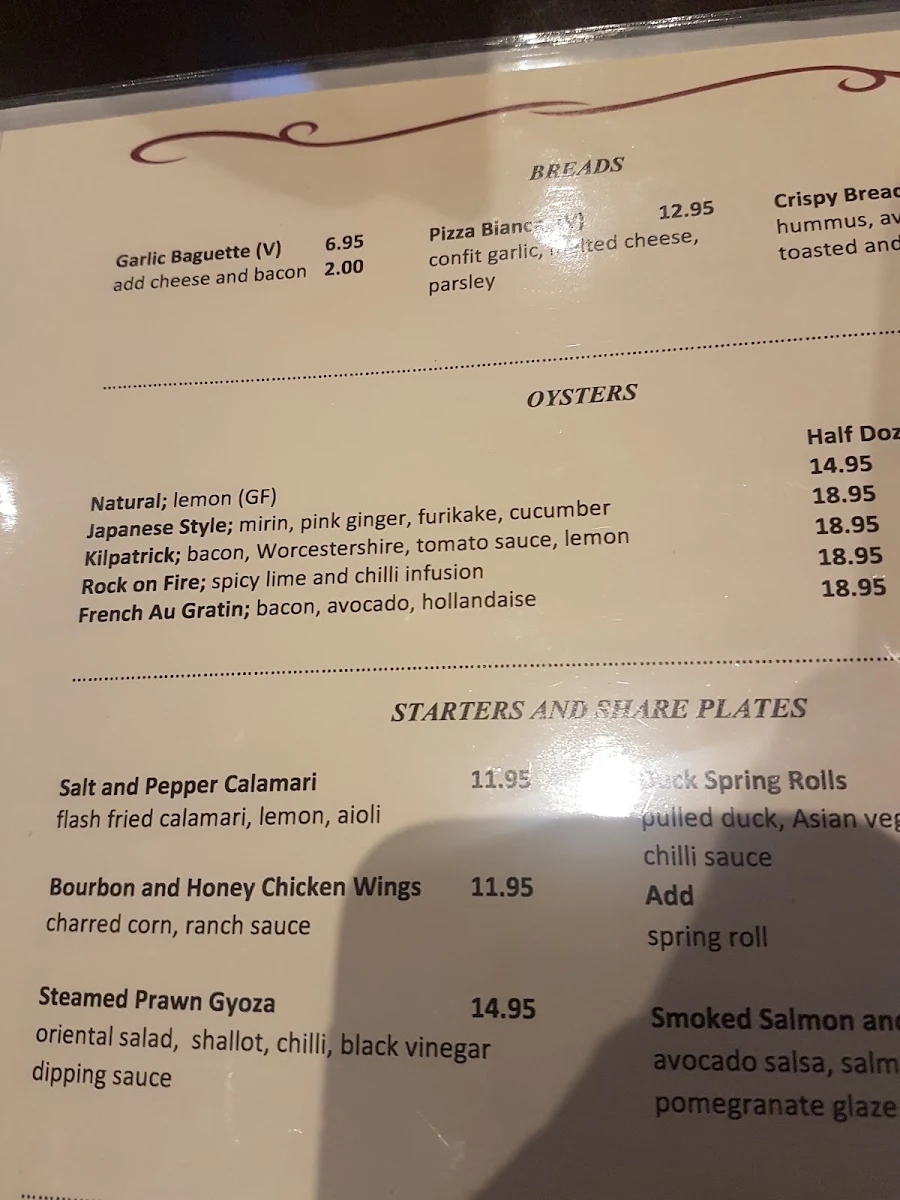 Menu, Dunwoody's Hotel