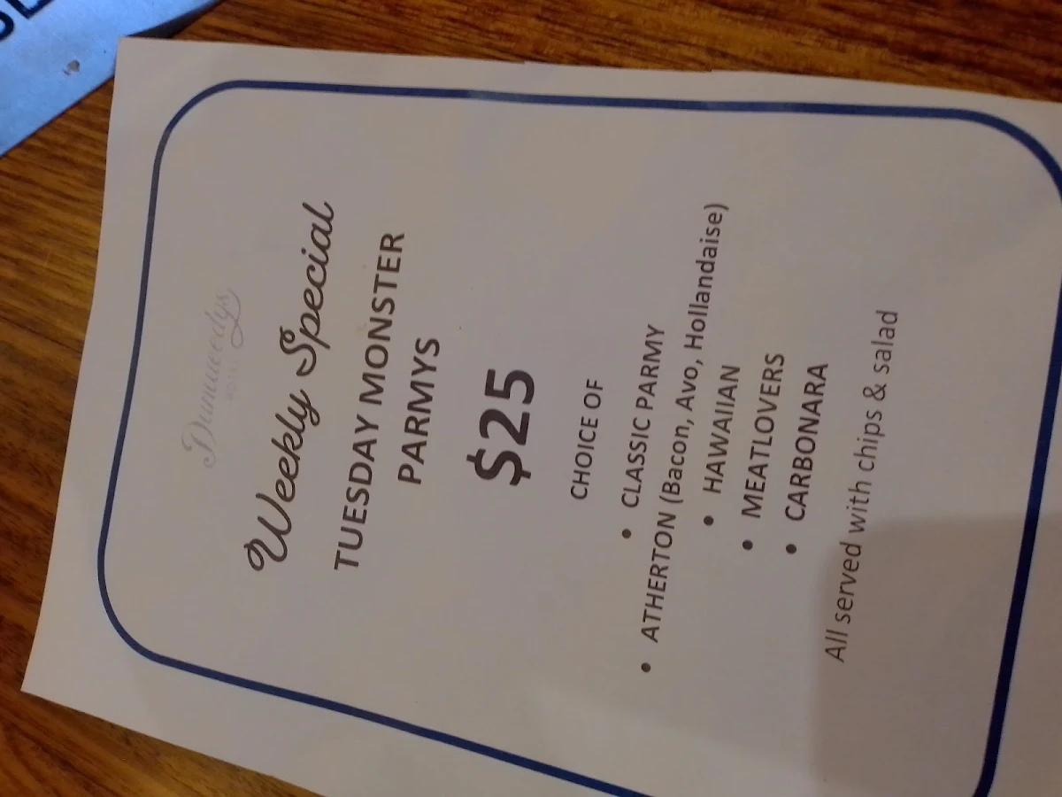 Menu, Dunwoody's Hotel