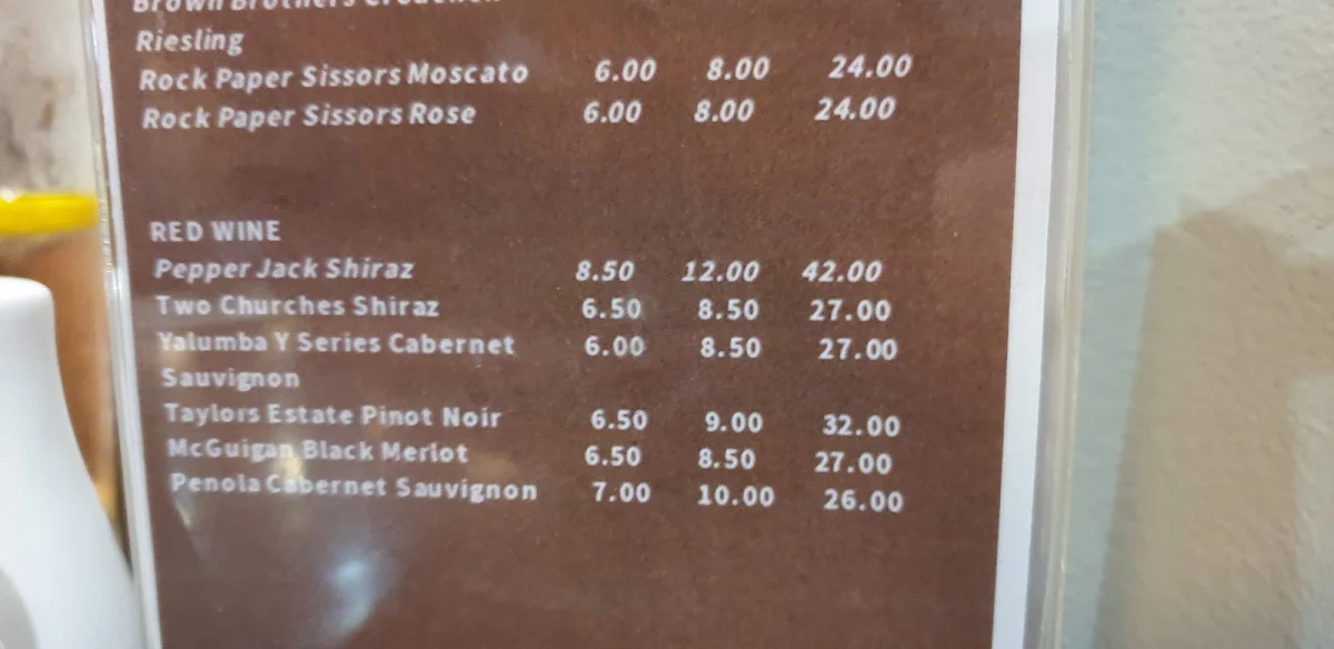 Menu, Dunwoody's Hotel