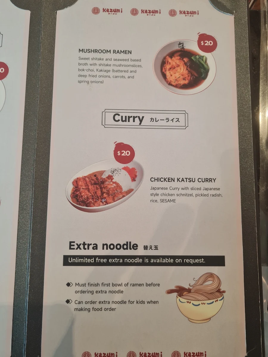 Menu, Kazumi ramen - Burnside village