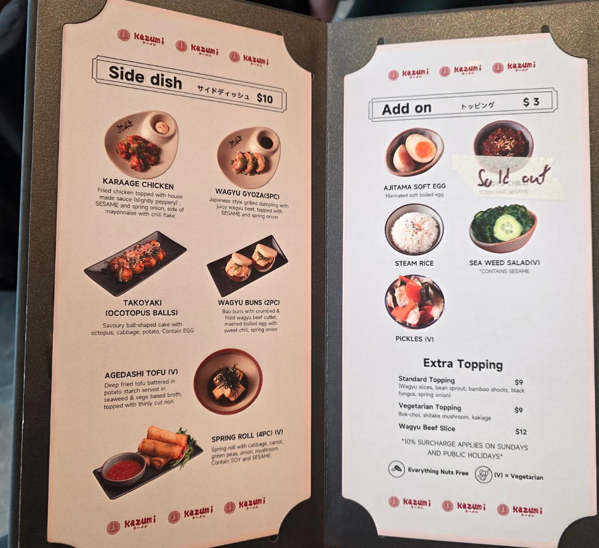 Menu, Kazumi ramen - Burnside village