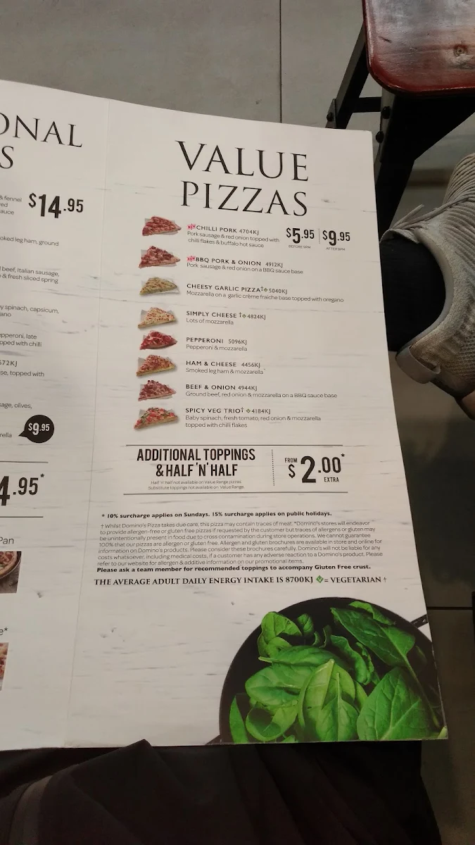 Menu, Domino's Pizza Sunnybank
