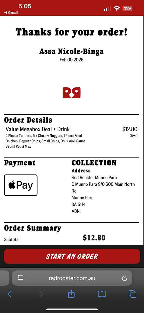 Menu, Red Rooster Munno Para