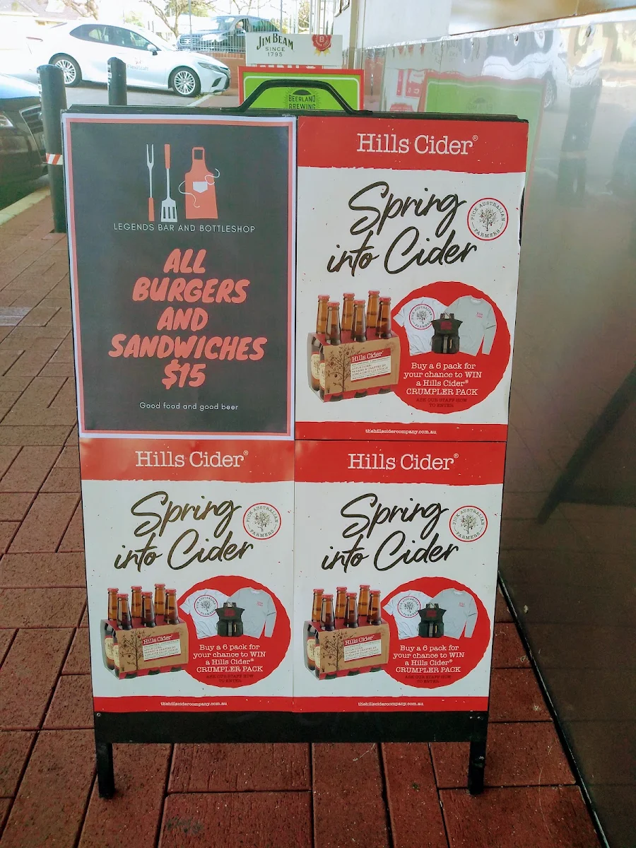 Menu, Legends Bar and Bottleshop