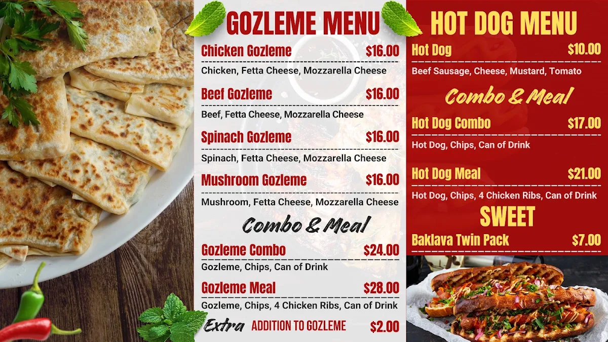Menu, Bankstown Burger and Kebabs