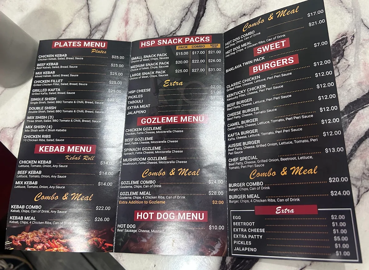 Menu, Bankstown Burger and Kebabs