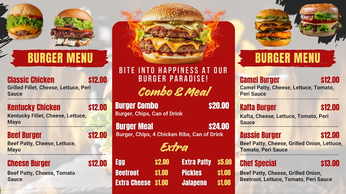 Menu, Bankstown Burger and Kebabs