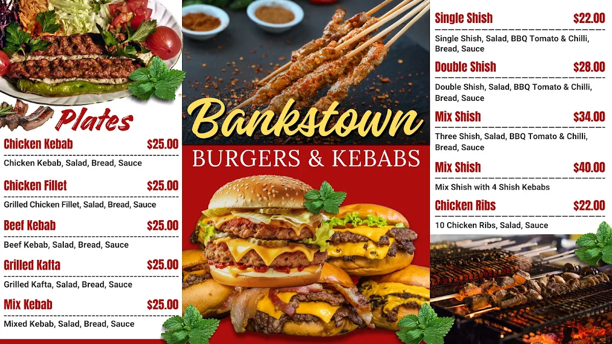Menu, Bankstown Burger and Kebabs