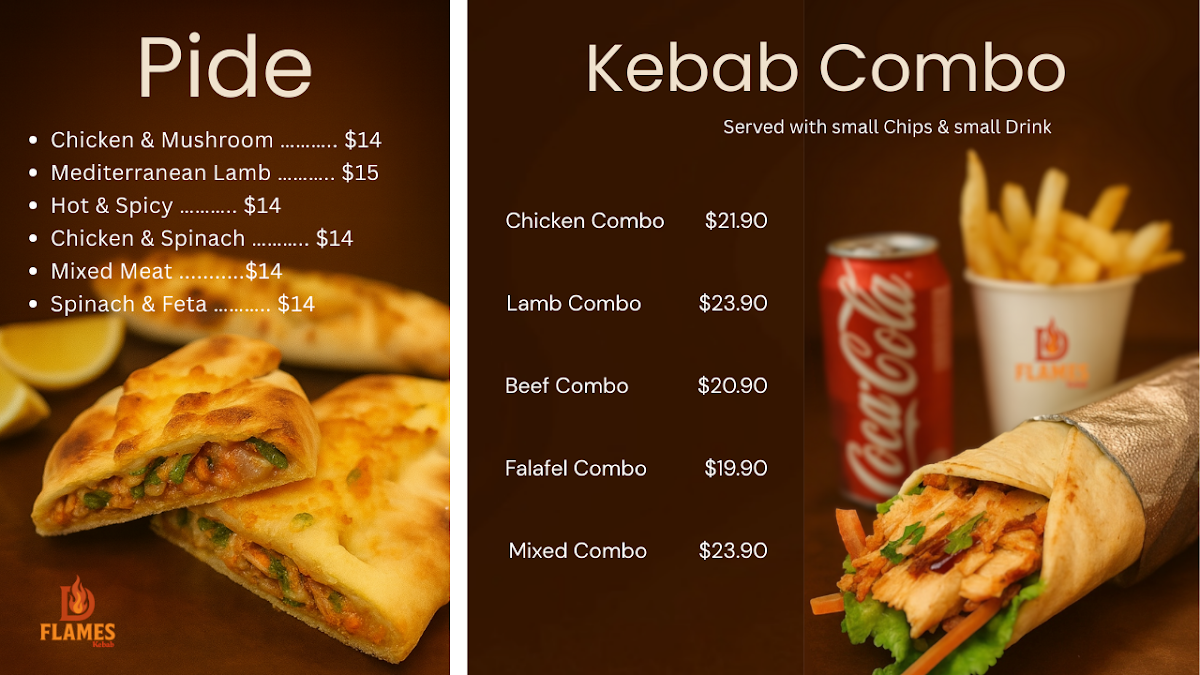 Menu, D Flames Kebab