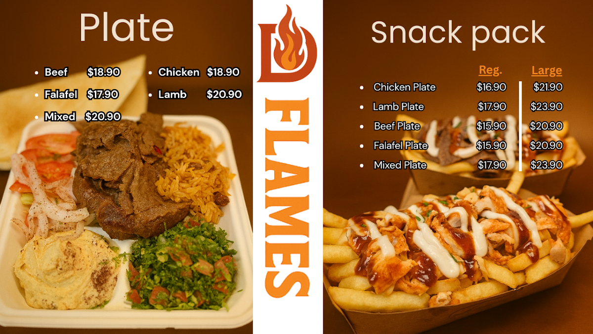 Menu, D Flames Kebab