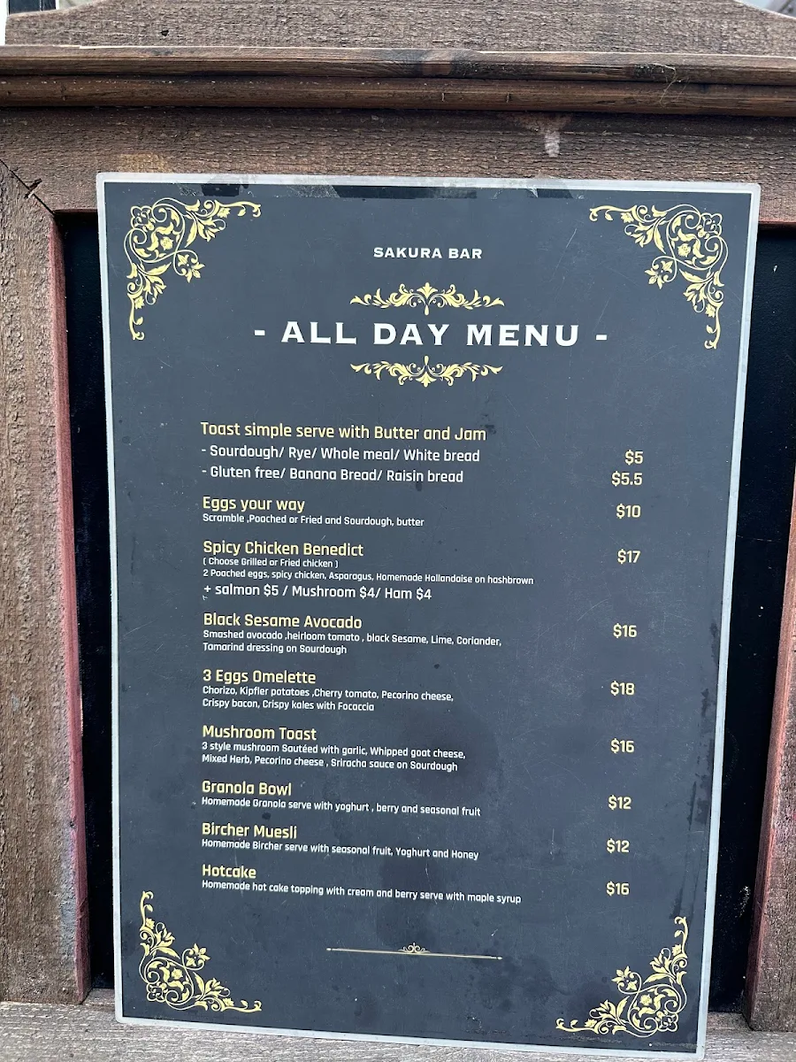 Menu, Sakura Bar Cafe