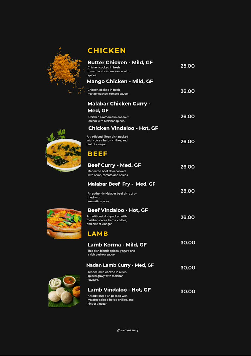 Menu, Spicy N Saucy