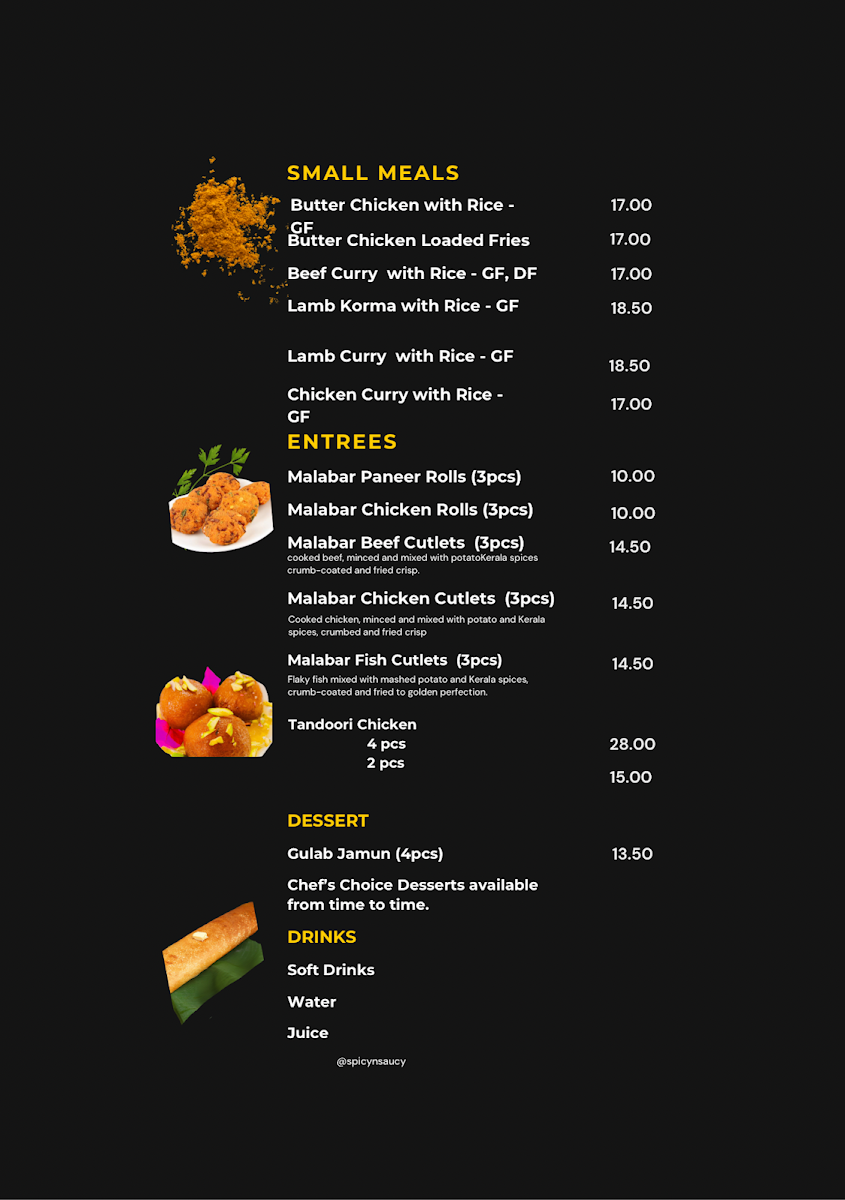 Menu, Spicy N Saucy