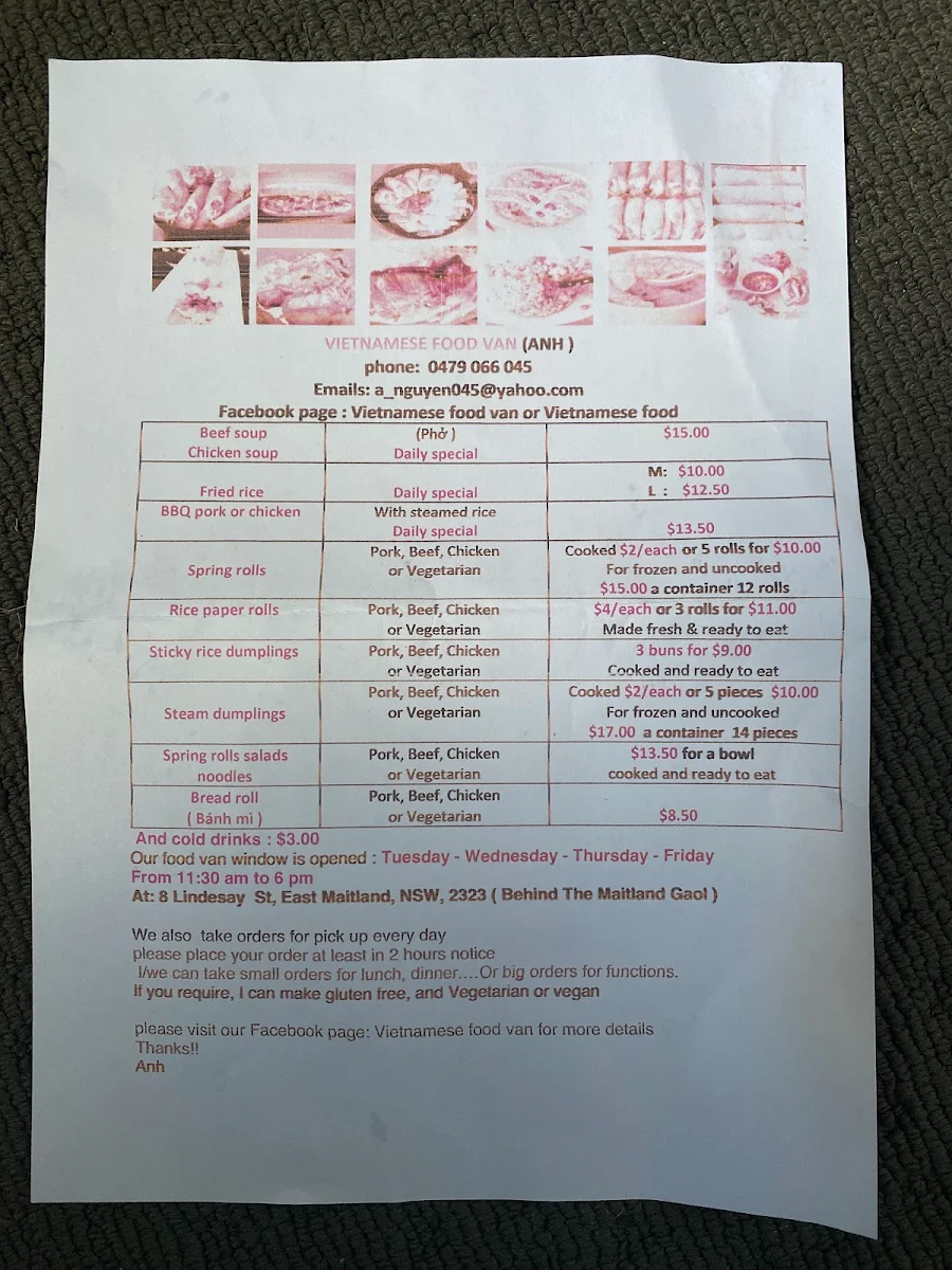 Menu, Vietnamese food