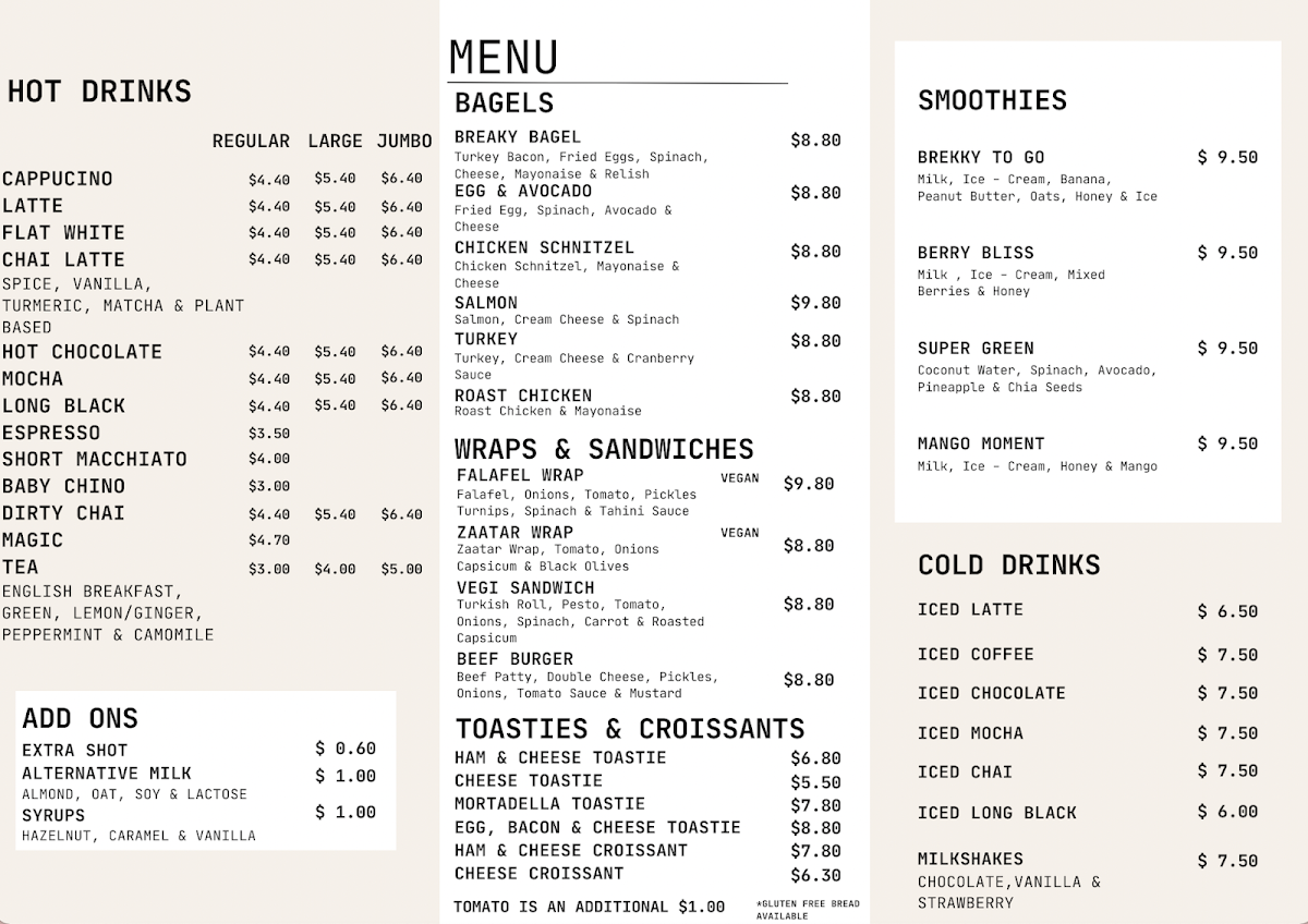 Menu, KofeeTrak