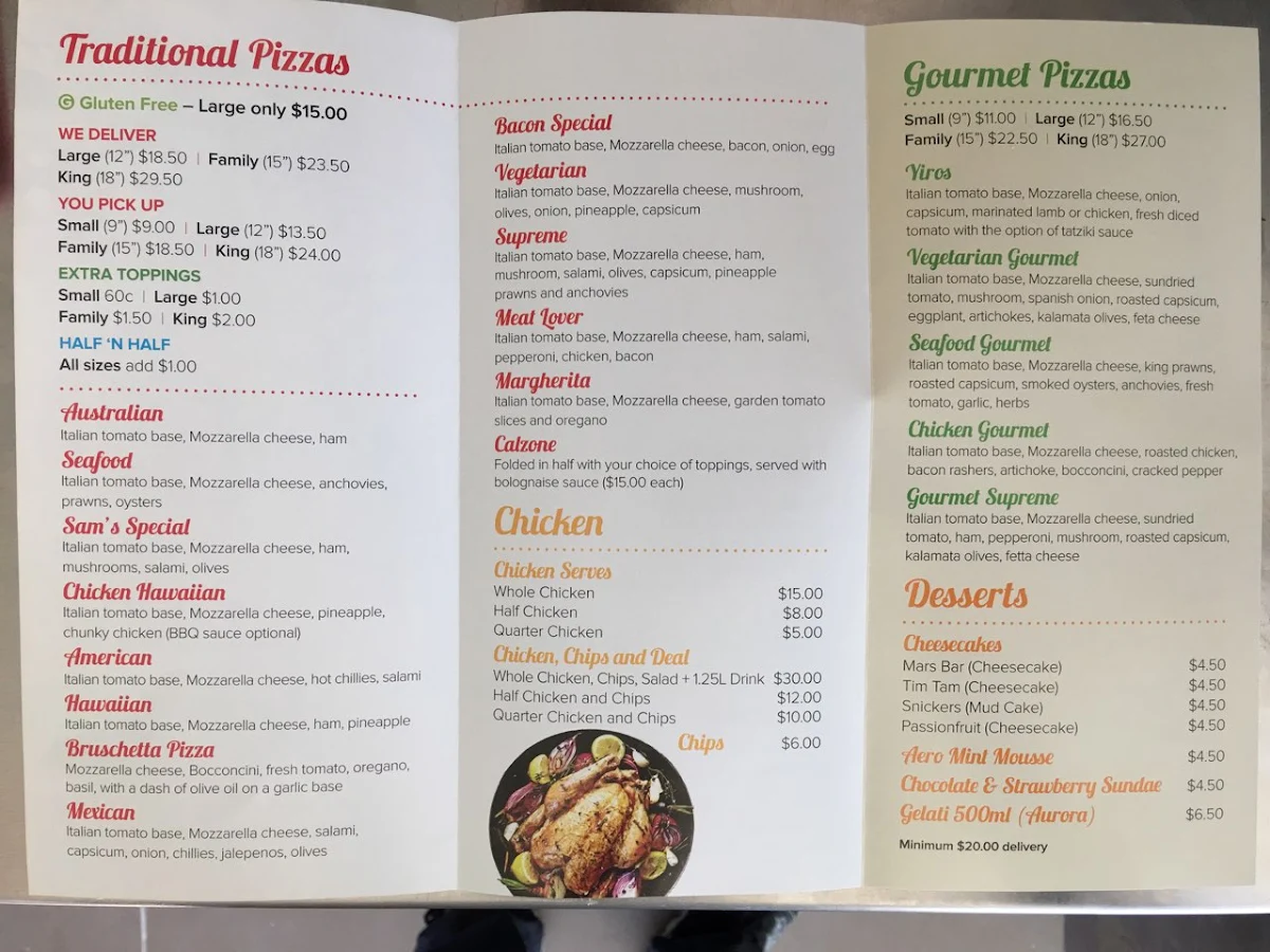 Menu, Sturt Pizza