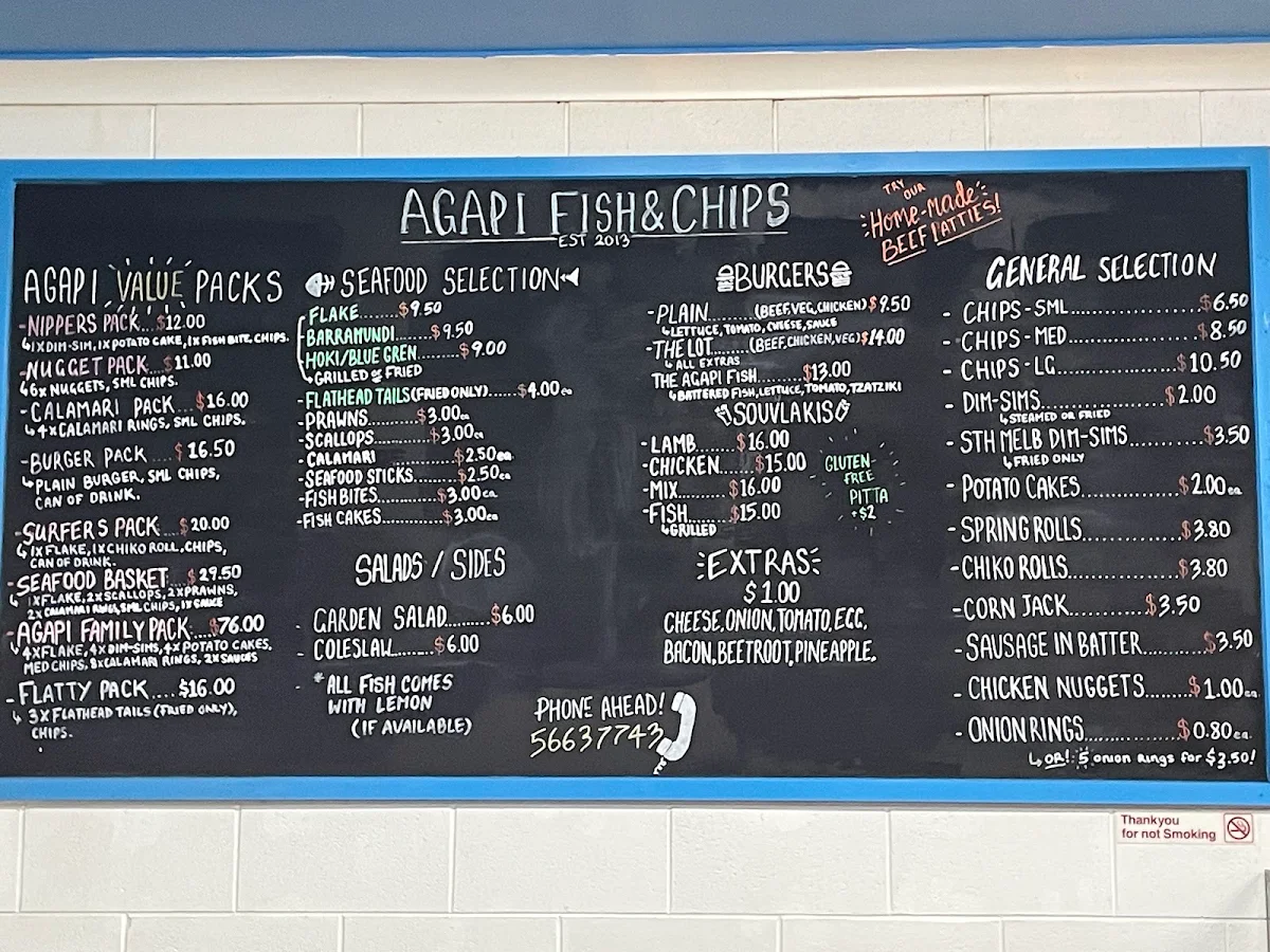 Menu, Agapi Fish & Chips
