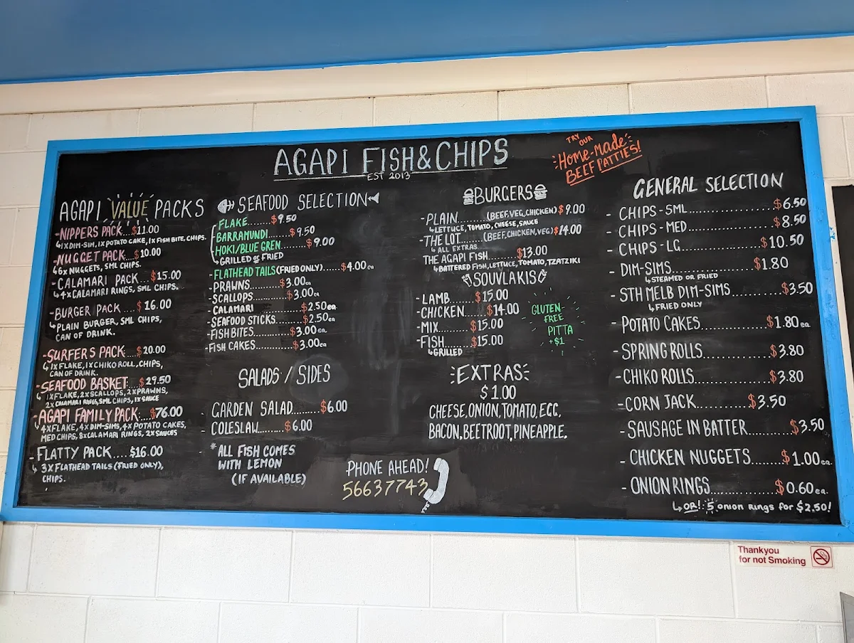 Menu, Agapi Fish & Chips