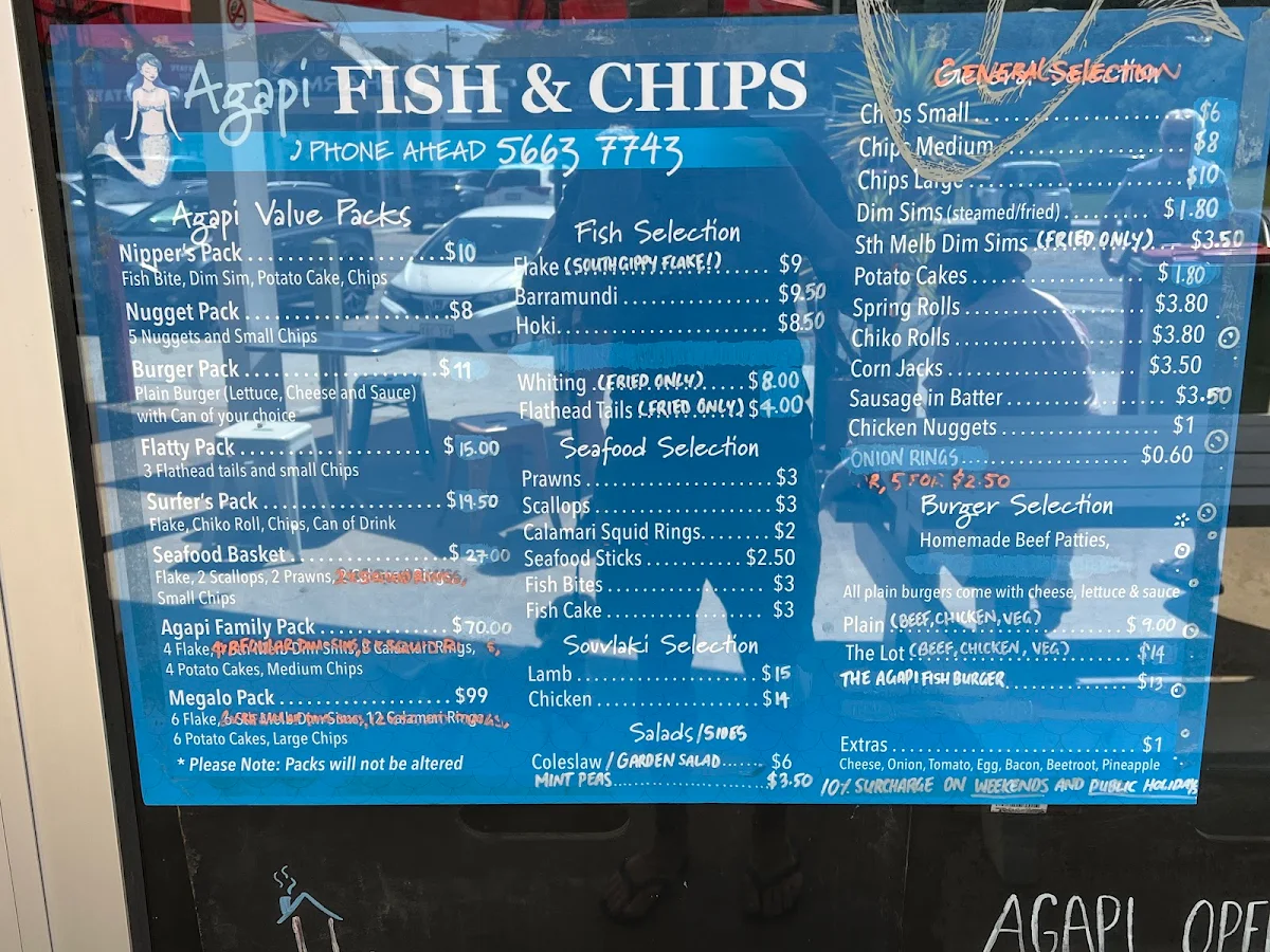 Menu, Agapi Fish & Chips