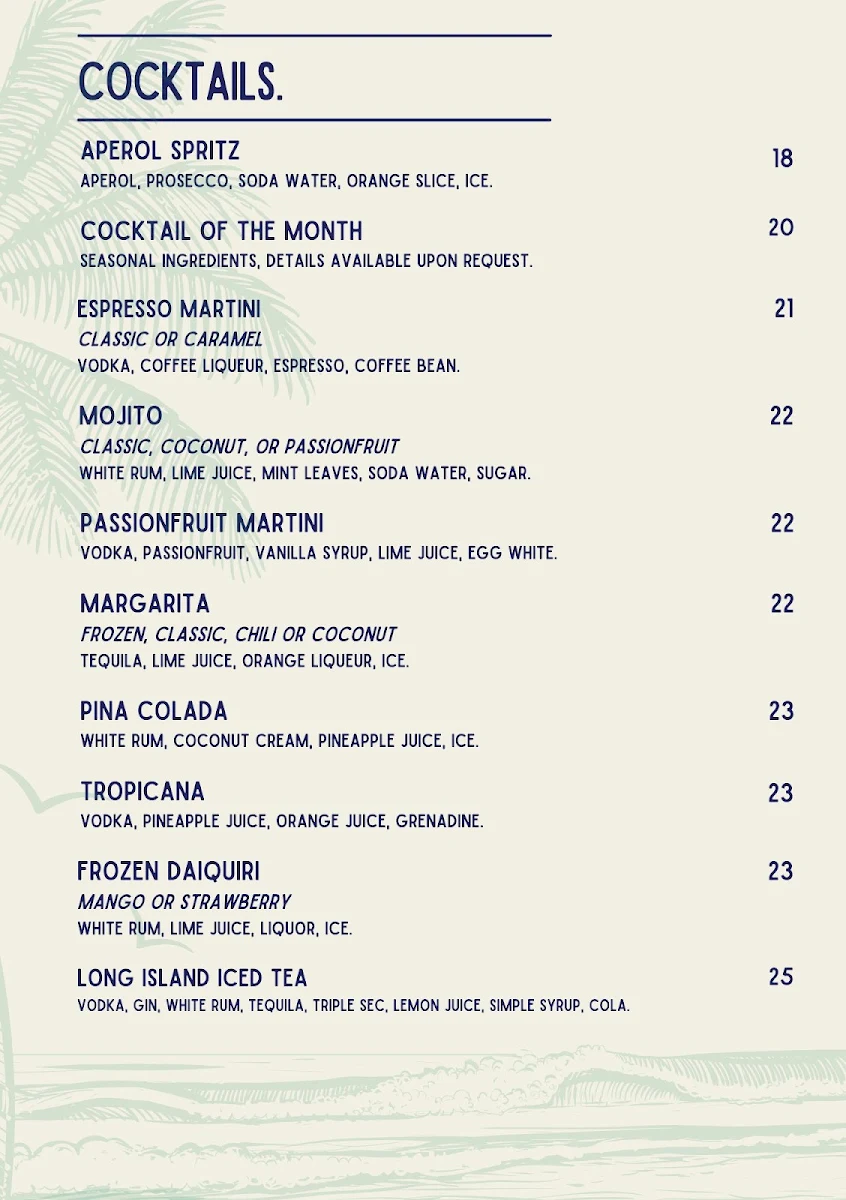 Menu, BLVD Cafe & Bar