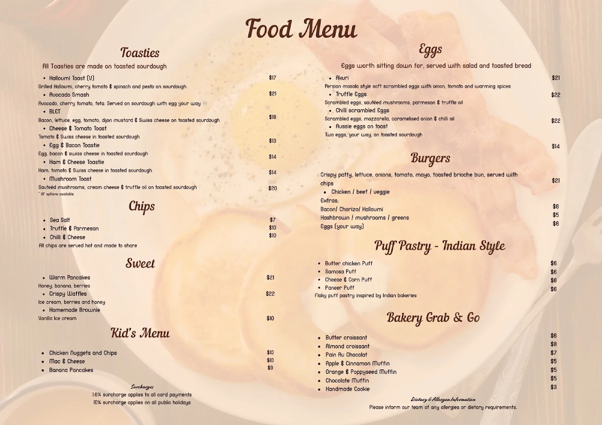 Menu, 50 Alex Boys Cafe