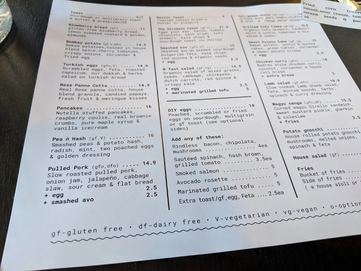 Menu, 50 Alex Boys Cafe