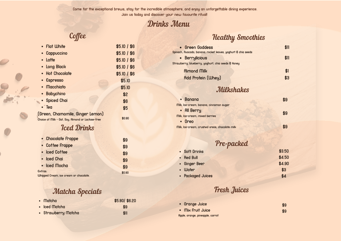 Menu, 50 Alex Boys Cafe