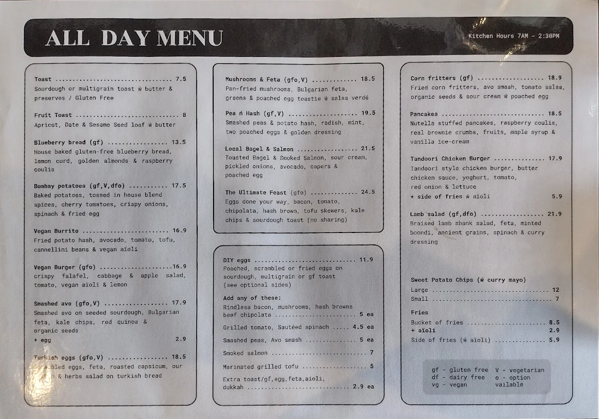 Menu, 50 Alex Boys Cafe