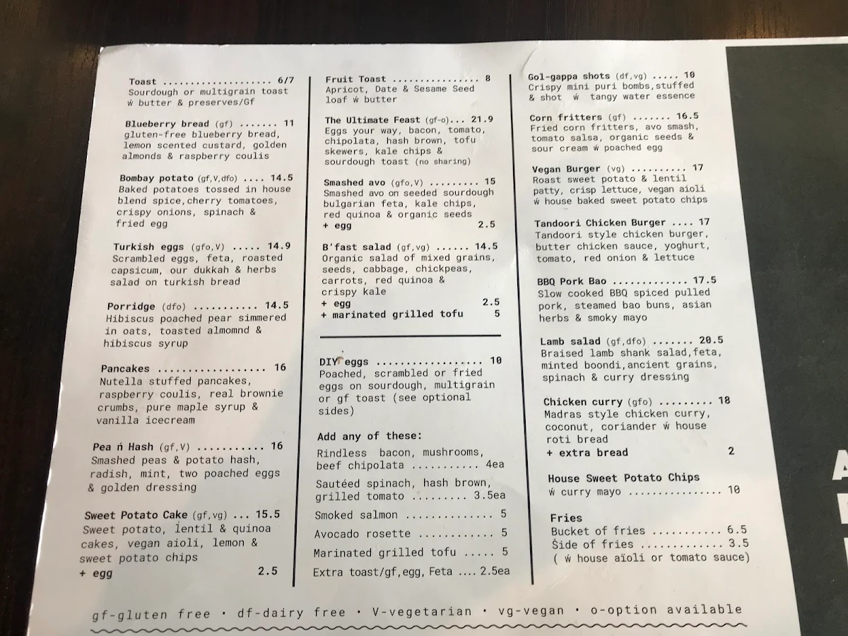 Menu, 50 Alex Boys Cafe