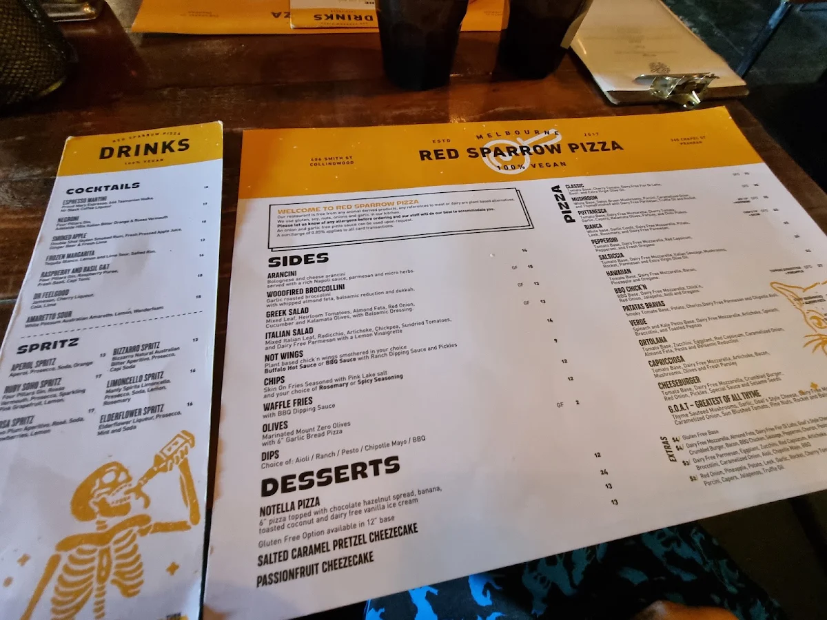 Menu, Red Sparrow Pizza & Rooftop Bar