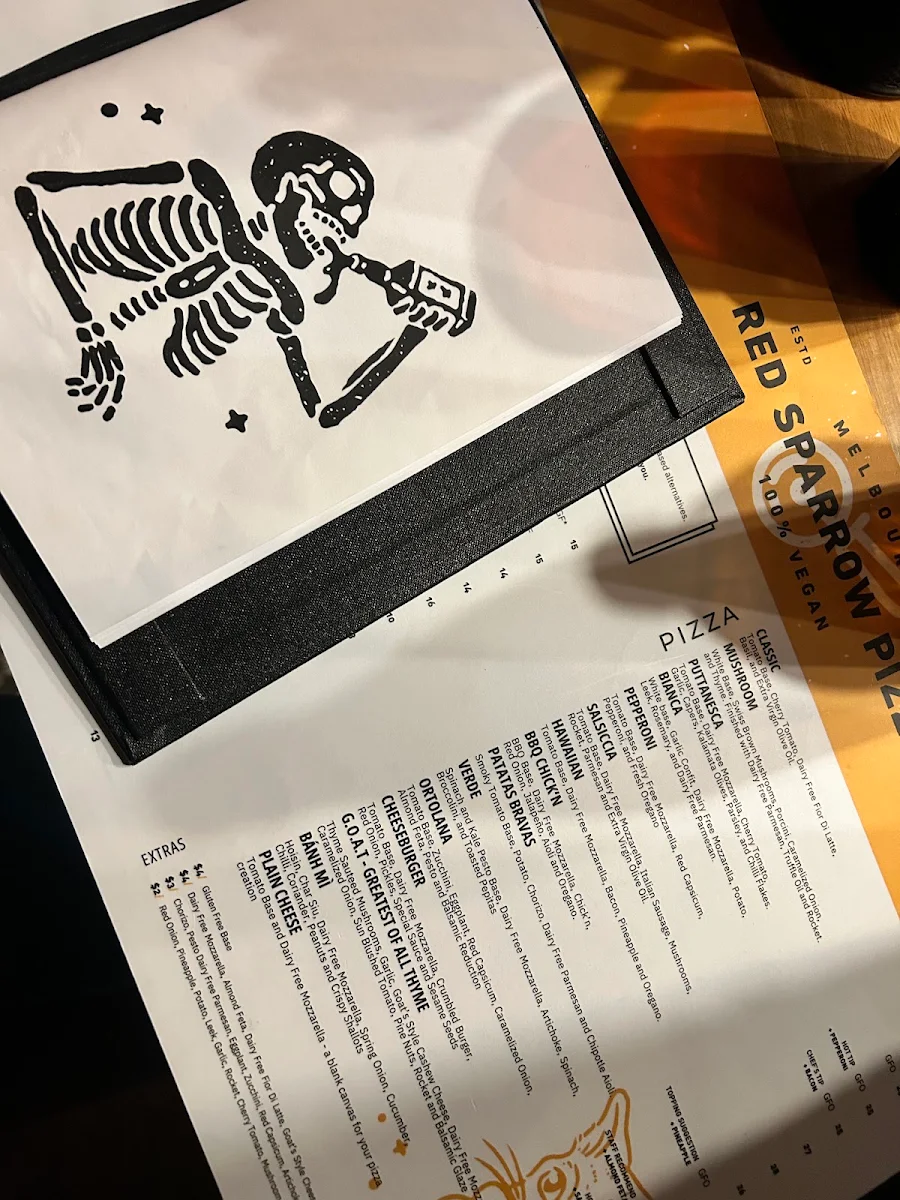 Menu, Red Sparrow Pizza & Rooftop Bar